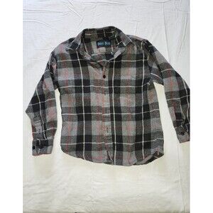 Bold Blue - Black & Grey Flannel Button Down Shirt  Boys Size 6